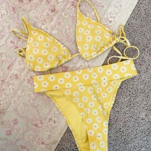 Forever 21 Yellow Daisy High Waisted Bikini with String Top, Size S